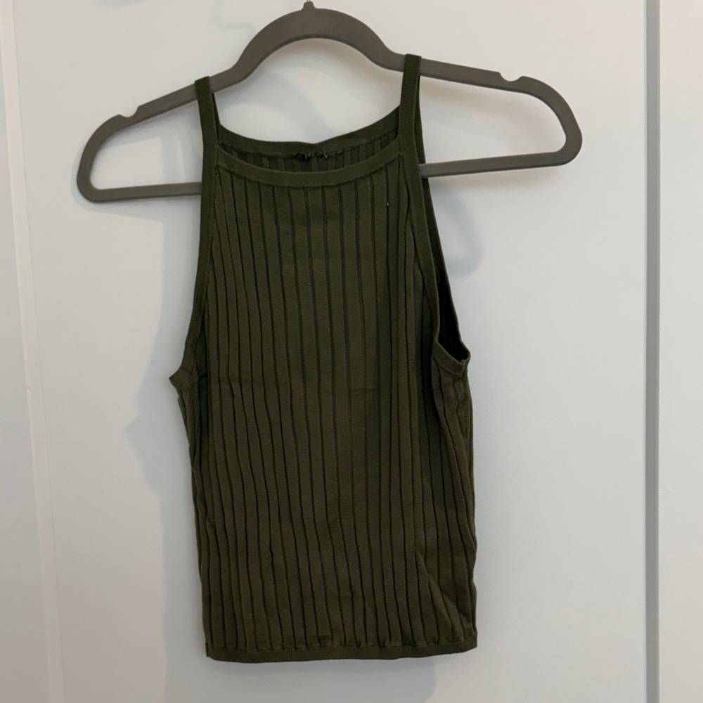 Olive Green Ribbed Tank Top